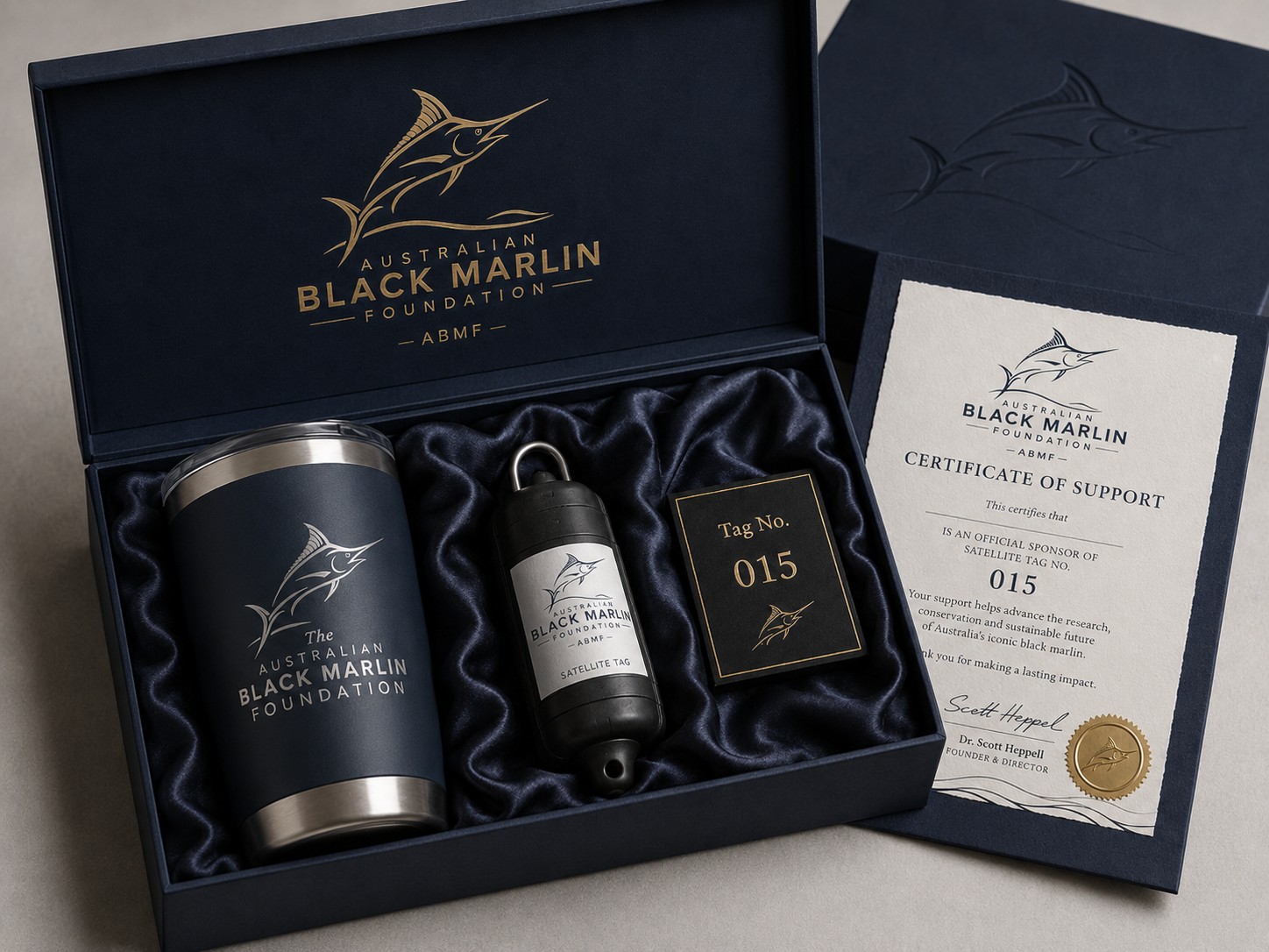 Satellite tag sponsor pack with certificate and gift box